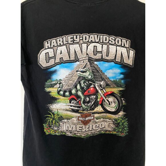 Harley Davidson Black Cancun Mexico Lizzard Dog Short Sleeve Tee Shirt No Sz Tag - Picture 2 of 7